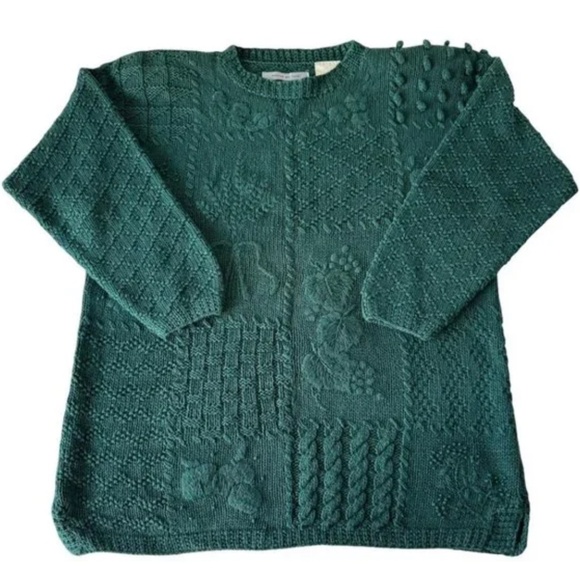 Vintage grandmacore cottagecore 80s 90s hand knit embroidered sweater - Picture 1 of 7